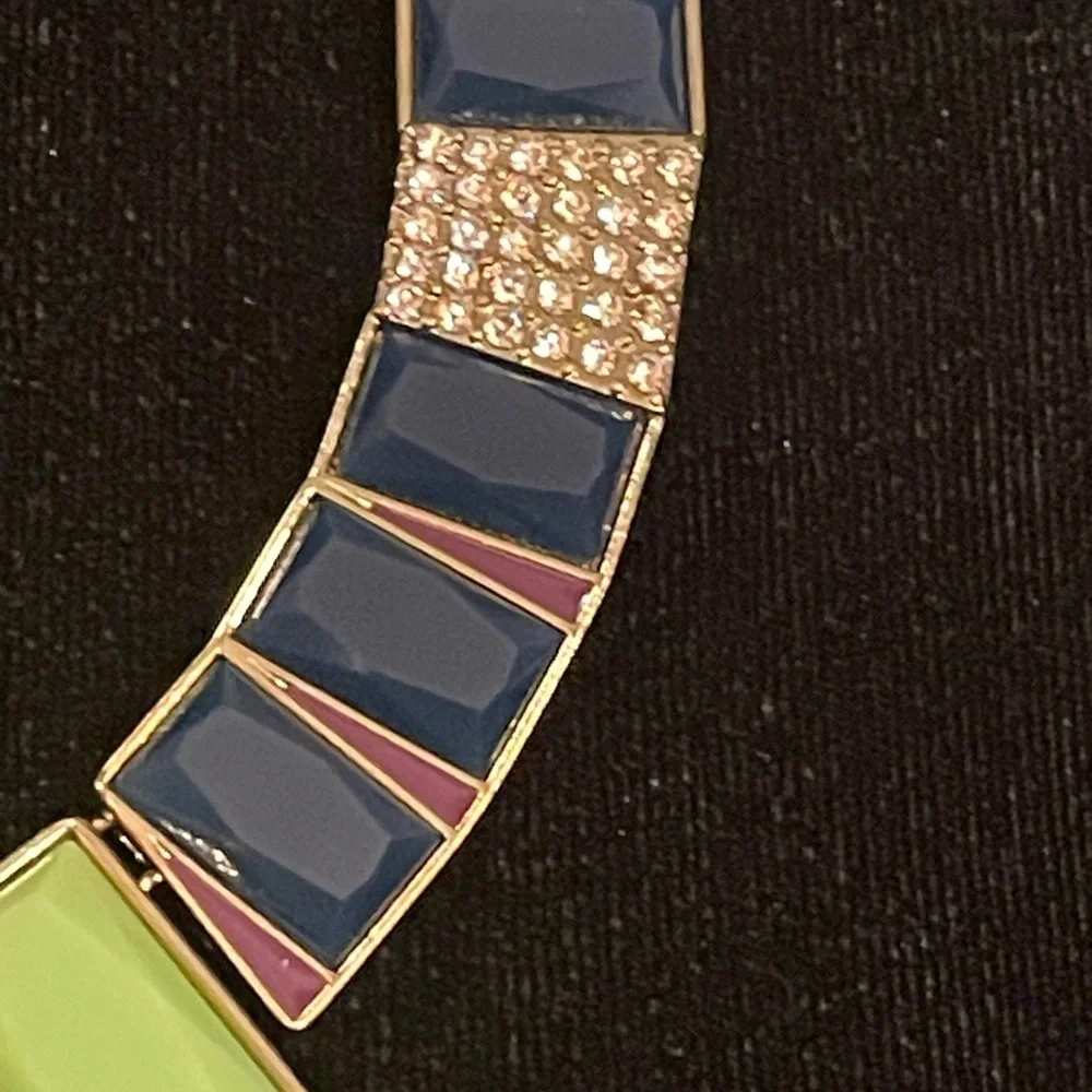 Stony Jewelry necklace, lime green, deep blue, rhinestone.​ - Picture 3 of 8